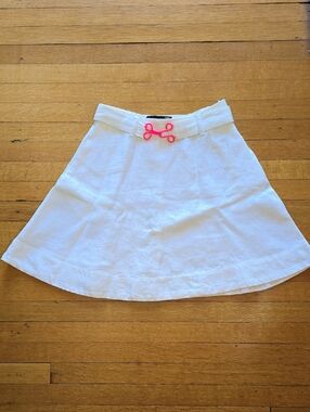Love Moschino, Linen Mini Skater A-Line Skirt, White w/ Pink Hook, EUC, W's 2